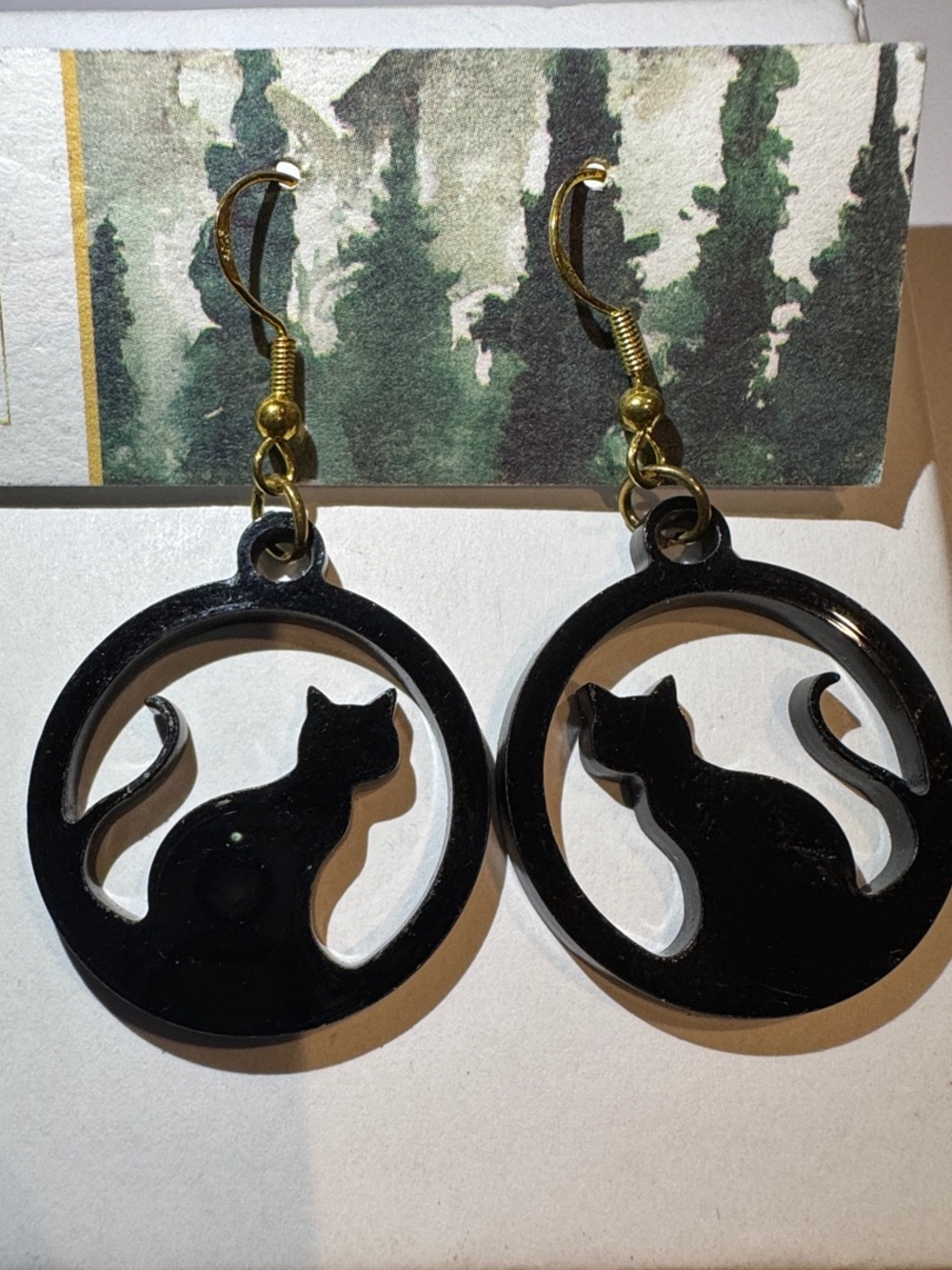 Black Cat Silhouette Drop Earrings